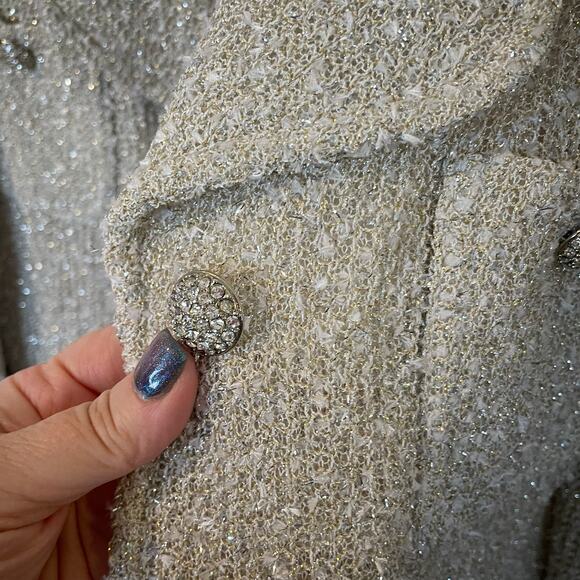 St. John Caviar knit jacket 12 beige cream silver rhinestone buttons - Picture 3 of 10